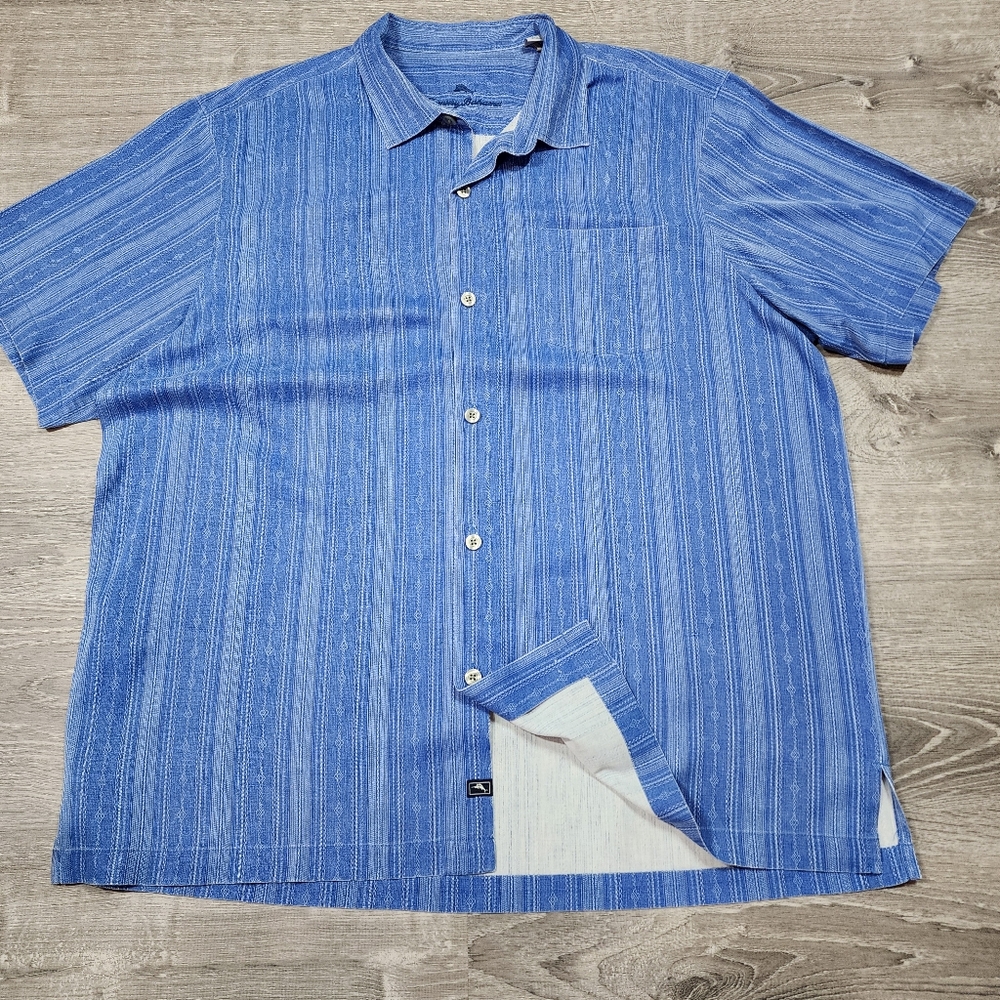 TOMMY BAHAMA 100% Silk Blue Short Sleeve Button Down Men's Shirt XXL / TTG